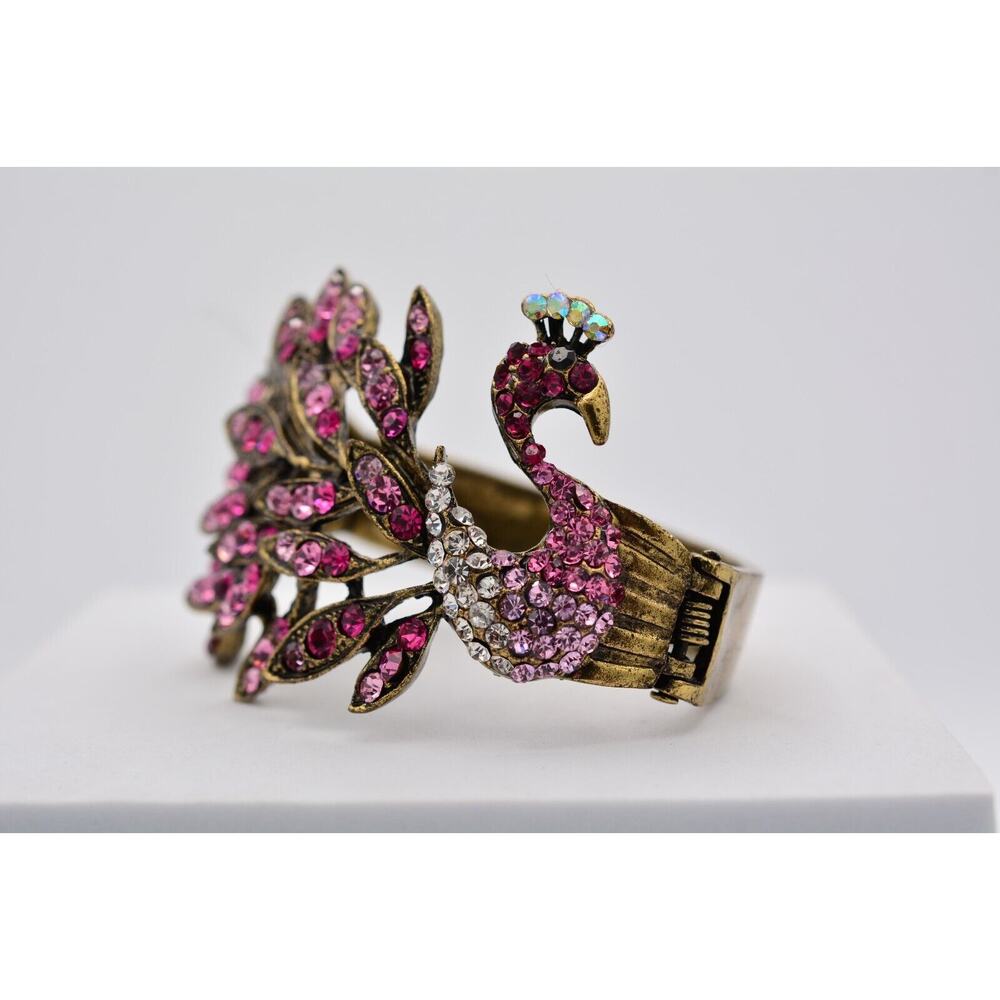 Statement Peacock Bangle Bracelet Rhinestone Crys… - image 6